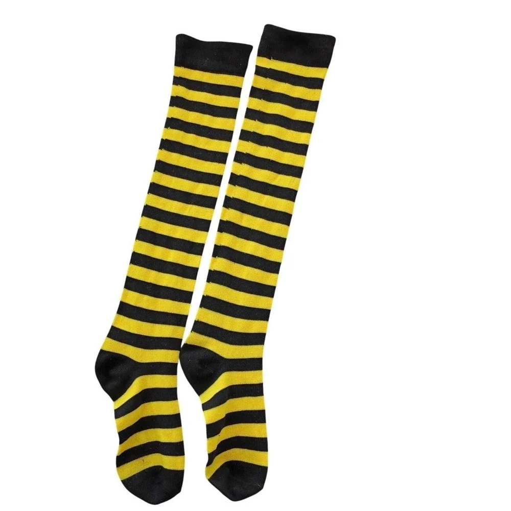 Y2K Clueless Bumblebee Yellow Black Striped Knee High Socks Emo‎ Costume